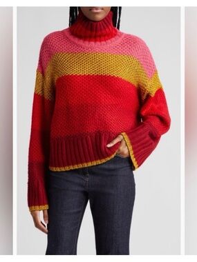 NWT FARM RIO shiny stripes knit sweater in red multi M